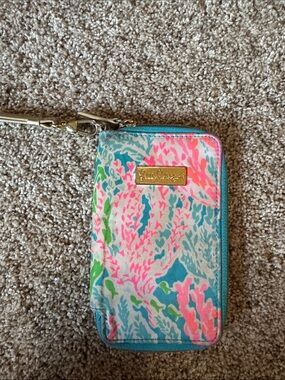 Lilly Pulitzer Teal, Pink & Green Floral Zip Wristlet